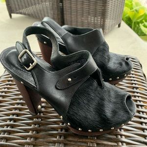 Ugg Nicco platform pony hair studded clog black/brown size 7.5